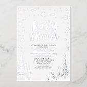 Silver Snowflake Winter Forest Baby shower Folie Folie Uitnodiging (Voorkant)