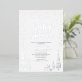 Silver Snowflake Winter Forest Baby shower Folie Folie Uitnodiging (Staand Voorkant)