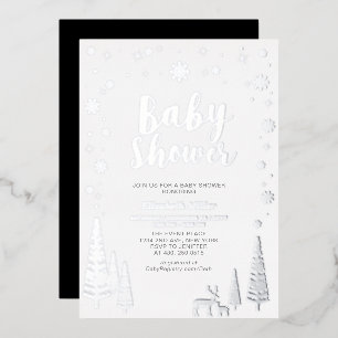 Silver Snowflake Winter Forest Baby shower Folie Uitnodiging