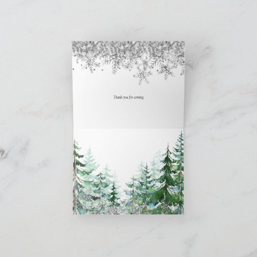 Silver Snowflake Winter Forest, een bedankkaartje Bedankkaart (Binnen)