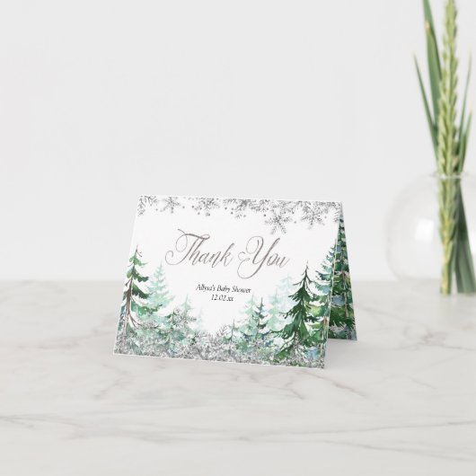 Silver Snowflake Winter Forest, een bedankkaartje Bedankkaart (Voorkant)