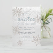 Silver Snowflake Winter Onederland 1e verjaardag Kaart (Staand voorkant)