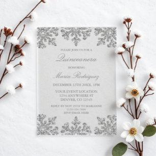 Silver Snowflake Winter Quinceanera Acryl Uitnodigingen