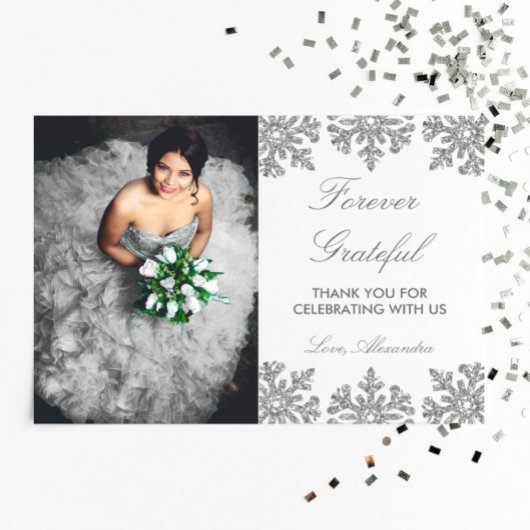 Silver Snowflake Winter Quinceanera Bedankkaart