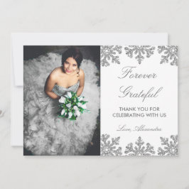 Silver Snowflake Winter Quinceanera Bedankkaart