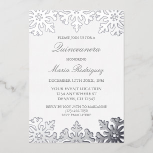 Silver Snowflake Winter Quinceanera Folie Uitnodiging