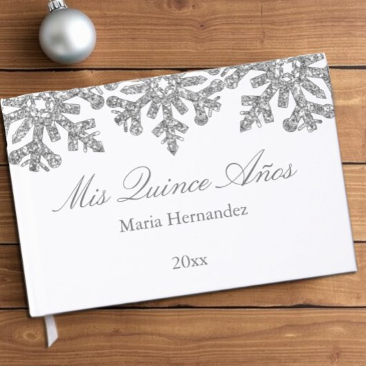 Silver Snowflake Winter Quinceanera Gastenboek