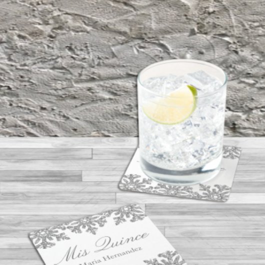 Silver Snowflake Winter Quinceanera Kartonnen Onderzetters