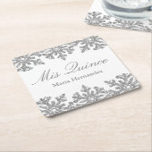 Silver Snowflake Winter Quinceanera Kartonnen Onderzetters (Schuin)