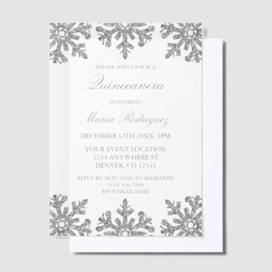 Silver Snowflake Winter Quinceanera Vellum Uitnodigingen (Offset)
