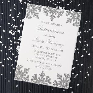Silver Snowflake Winter Quinceanera Vellum Uitnodigingen
