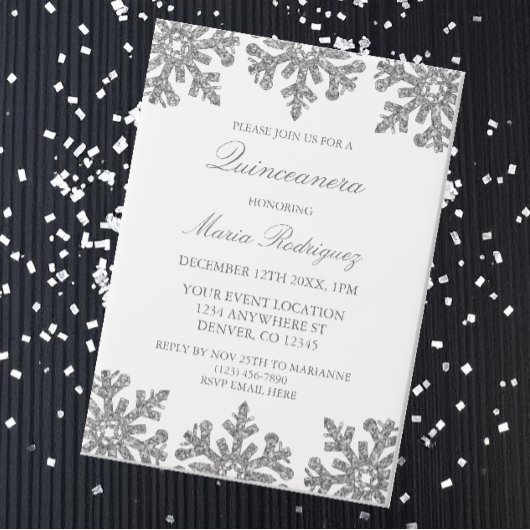 Silver Snowflake Winter Quinceanera Vellum Uitnodigingen