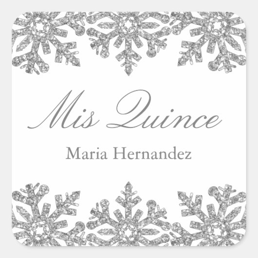 Silver Snowflake Winter Quinceanera Vierkante Sticker (Voorkant)