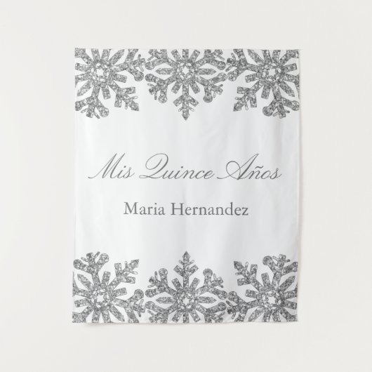 Silver Snowflake Winter Quinceanera Wandkleed (Voorkant)