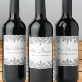 Silver Snowflake Winter Quinceanera Wijn Etiket