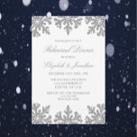 Silver Snowflake Winter Rehearsal Dinner Kaart<br><div class="desc">Silver textured snewflake winterrepetitief diner</div>