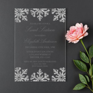 Silver Snowflake Winter Sweet 16 Acryl Uitnodigingen