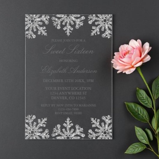 Silver Snowflake Winter Sweet 16 Acryl Uitnodigingen