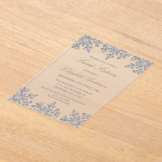 Silver Snowflake Winter Sweet 16 Acryl Uitnodigingen (Laagn)