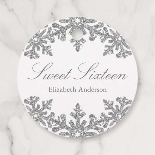 Silver Snowflake Winter Sweet 16 Bedankjes Labels (Achterkant)
