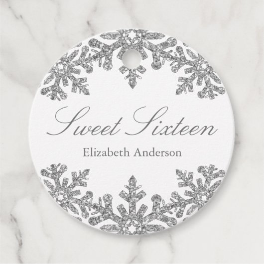 Silver Snowflake Winter Sweet 16 Bedankjes Labels (Voorkant)
