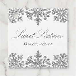Silver Snowflake Winter Sweet 16 Bedankjes Labels