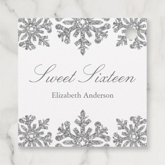 Silver Snowflake Winter Sweet 16 Bedankjes Labels (Achterkant)