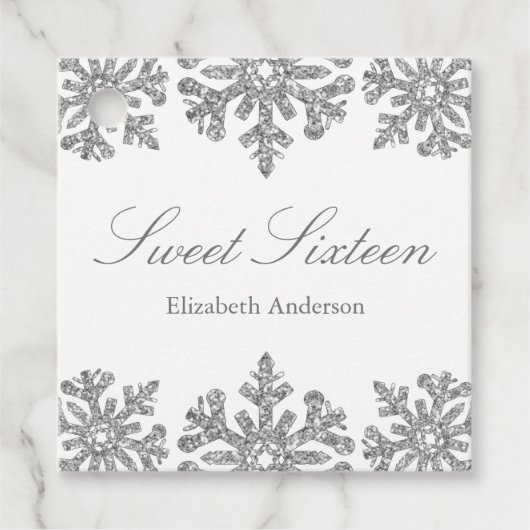 Silver Snowflake Winter Sweet 16 Bedankjes Labels (Voorkant)