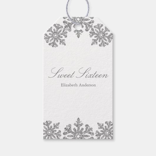 Silver Snowflake Winter Sweet 16 Cadeaulabel (Voorkant)