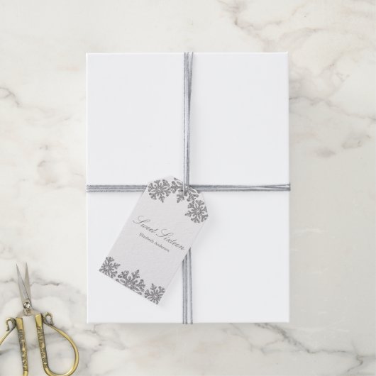 Silver Snowflake Winter Sweet 16 Cadeaulabel (Met Touw)