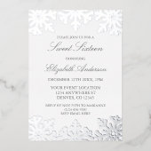 Silver Snowflake Winter Sweet 16 Folie Uitnodiging (Voorkant)