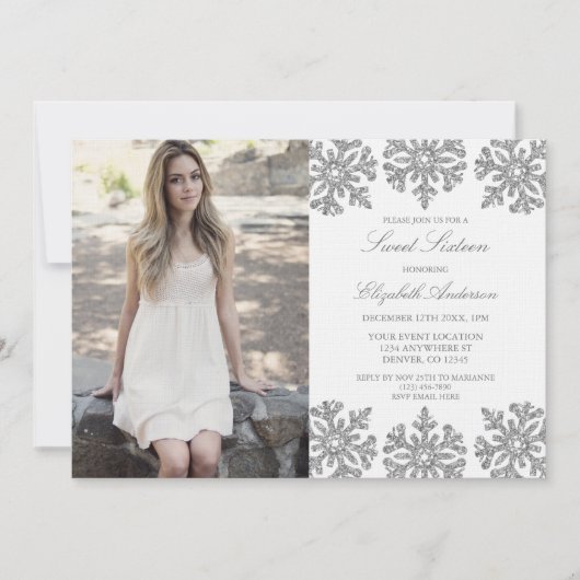 Silver Snowflake Winter Sweet 16 Kaart (Voorkant)