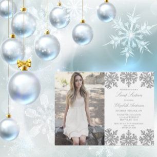Silver Snowflake Winter Sweet 16 Kaart