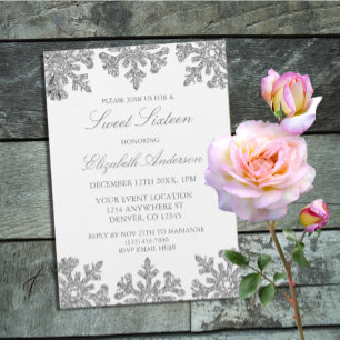 Silver Snowflake Winter Sweet 16 Kaart