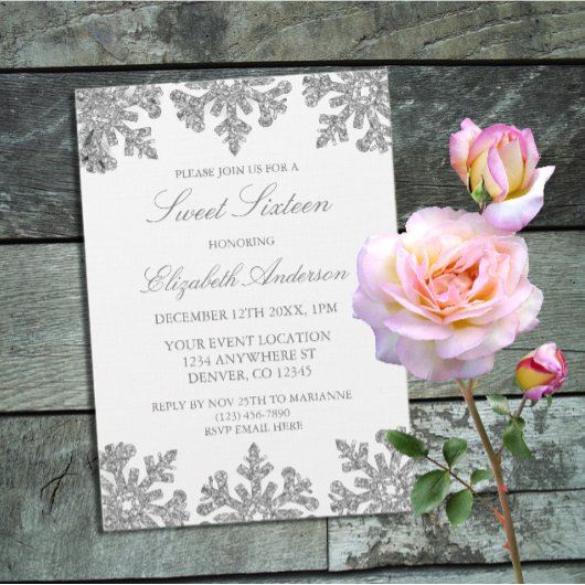 Silver Snowflake Winter Sweet 16 Kaart