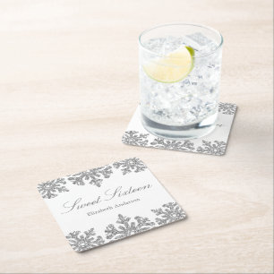 Silver Snowflake Winter Sweet 16 Kartonnen Onderzetters