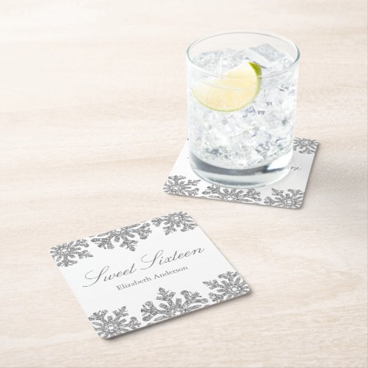 Silver Snowflake Winter Sweet 16 Kartonnen Onderzetters (Insitu)