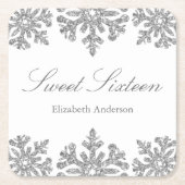 Silver Snowflake Winter Sweet 16 Kartonnen Onderzetters (Voorkant)