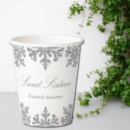 Silver Snowflake Winter Sweet 16 Papieren Bekers