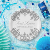 Silver Snowflake Winter Sweet 16 Papieren Bordje (Feest)