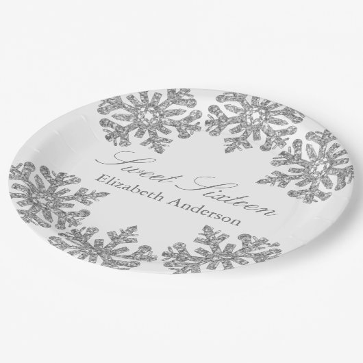 Silver Snowflake Winter Sweet 16 Papieren Bordje (Gekanteld)