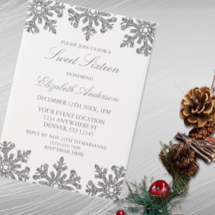 Silver Snowflake Winter Sweet 16 Vellum Uitnodigingen
