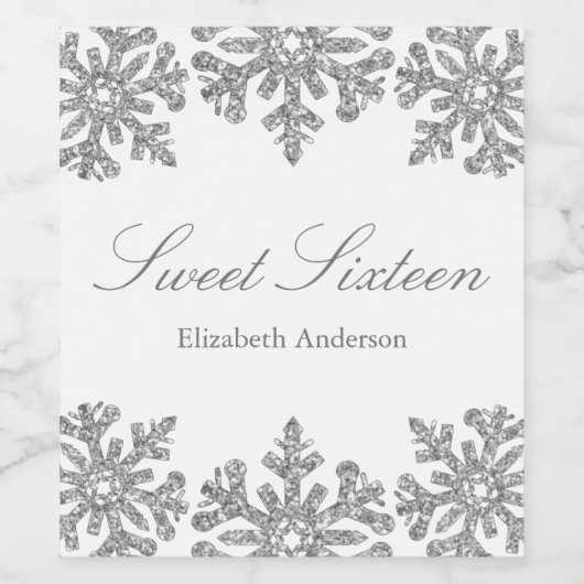Silver Snowflake Winter Sweet 16 Wijn Etiket (Enkel label)