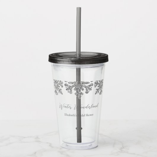 Silver Snowflake Winter Vrijgezellenfeest Acryl Drinkbeker (Voorkant)