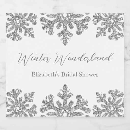 Silver Snowflake Winter Vrijgezellenfeest Sparkling Wijnetiket (Enkel label)