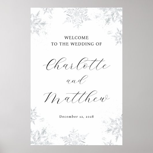 Silver Snowflake Winter Weddenschap Welkomstteken Poster (Voorkant)