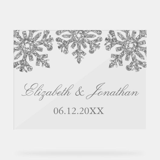 Silver Snowflake Winter Wedding Acryl Bord (Voorkant)