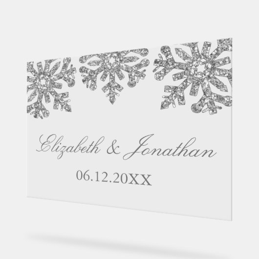 Silver Snowflake Winter Wedding Acryl Bord (Hoek)