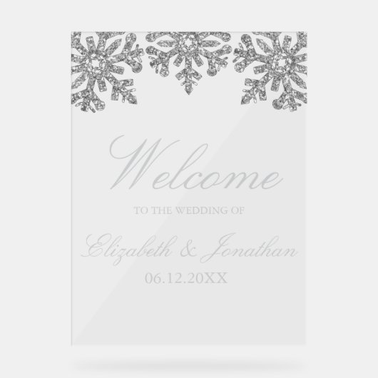 Silver Snowflake Winter Wedding Acryl Bord (Voorkant)
