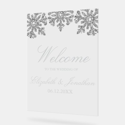 Silver Snowflake Winter Wedding Acryl Bord (Hoek)